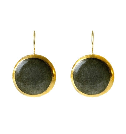 <P dir=ltr class=Body>Round Obsidian Earrings wrapped in 24K gold</P>