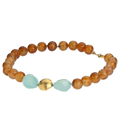 <P dir=ltr class=Body>Necklace of round Carnelians and two nuggets of Peruvian Chalcedony with an 18K Gold Nugget 18.5" Long</P>