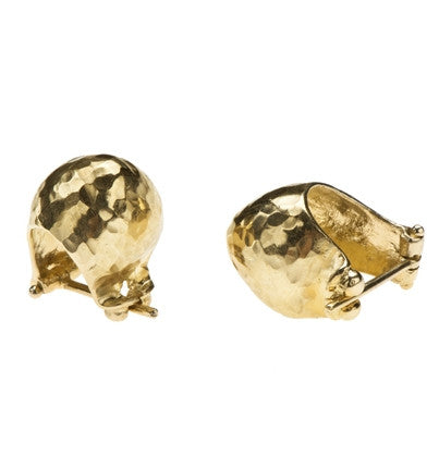 14K Yellow Gold, Hand-hammered, hand made,&nbsp;Coconut huggis Earrings. Cover your ear lop, &nbsp;Hang 17mm Width 12mm