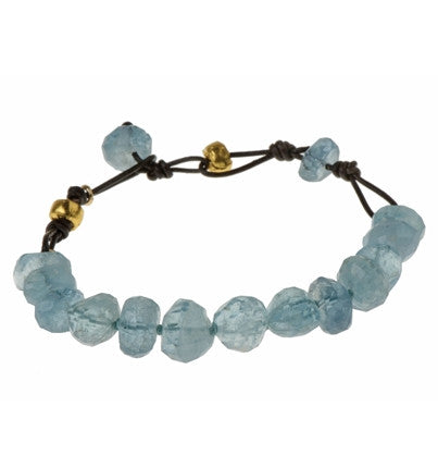 <P dir=ltr class=Body>Best Quality Aquamarine Bracelet on Brown Leather cord with 24k pure Gold Nuggets</P>