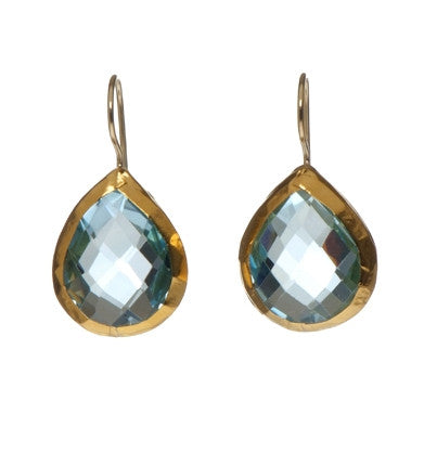 <P dir=ltr class=Body>Large Blue Topaz Teardrop Earrings wrapped in 24K Gold Hang 28mm X Width 16mm</P>