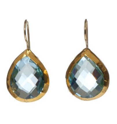 <P dir=ltr class=Body>Large Blue Topaz Teardrop Earrings wrapped in 24K Gold Hang 28mm X Width 16mm</P>