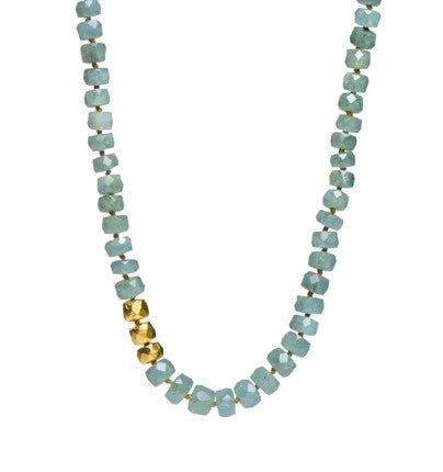 <P dir=ltr class=Body>Aquamarine Necklace with three stones wrapped with 24K Gold 18" Long or upon request</P>