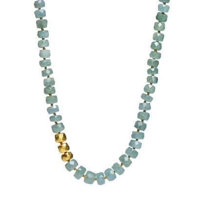 <P dir=ltr class=Body>Necklace of Aquamarine with three stones wrapped in 24K Gold 18" Long or upon request</P>