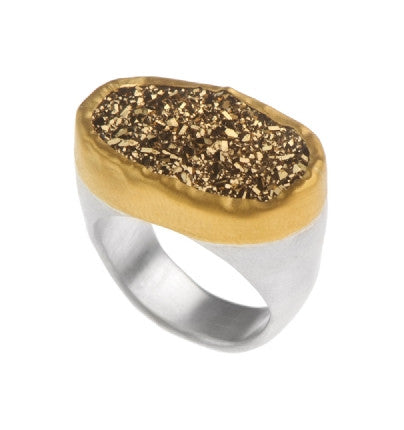 <P dir=ltr class=Body>Oval large Pyrite ring wrapped with 24K gold on a sterling silver band </P> <P style="TEXT-ALIGN: left; MARGIN: 0cm 0cm 0pt; unicode-bidi: embed; DIRECTION: ltr" dir=ltr class=MsoNormal><SPAN style="FONT-FAMILY: Arial; COLOR: #000000; FONT-SIZE: 10pt">Measurements of the stone 22 x&nbsp;15 mm. Available any size!<?xml:namespace prefix = o ns = "urn:schemas-microsoft-com:office:office" /><o:p></o:p></P>