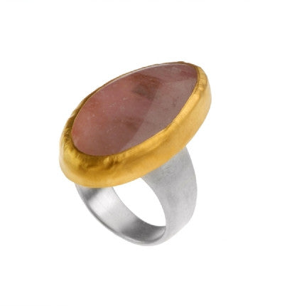 <P One of a kind , Large&nbsp;Morgonite uneven stone, wrapped with 24k gold on a sterling silver band </P> <P class=MsoNormal style="unicode-bidi: embed; DIRECTION: ltr; TEXT-ALIGN: left; MARGIN: 0cm 0cm 0pt" dir=ltr><SPAN style="FONT-SIZE: 10pt; FONT-FAMILY: Arial; COLOR: #000000">Measurements of the stone&nbsp;16 x 30 mm. </P>