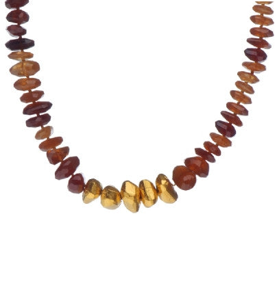 <P>Necklace of Hessonite with five Large nuggets wrapped with 24k gold</P>