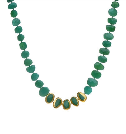 <P dir=ltr class=Body>Necklace of Chrysoprase with Five stones wrapped in 24K Gold 18" Long or upon request</P>