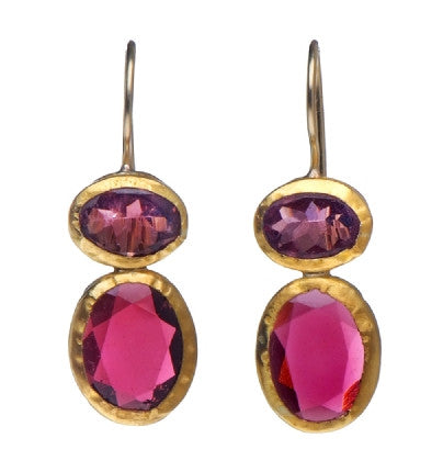 <P dir=ltr class=Body>Two stone Pink Tourmaline Earrings wrapped with 24K Gold Hang 32mm Width 11mm</P>