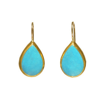 <P dir=ltr class=Body>Turquoise Tear drop Earrings wrapped with 24k gold Hang 26mm Width 18mm</P>