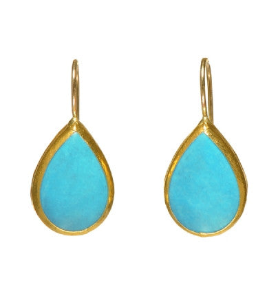 <P dir=ltr class=Body>Turquoise Tear drop Earrings wrapped with 24k gold Hang 26mm Width 18mm</P>