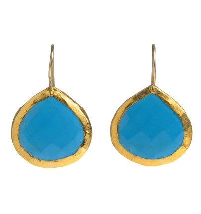 <P dir=ltr class=Body>Large Turquoise Tear drop Earrings wrapped with 24k Gold Hang 30mm Width 21mm</P>