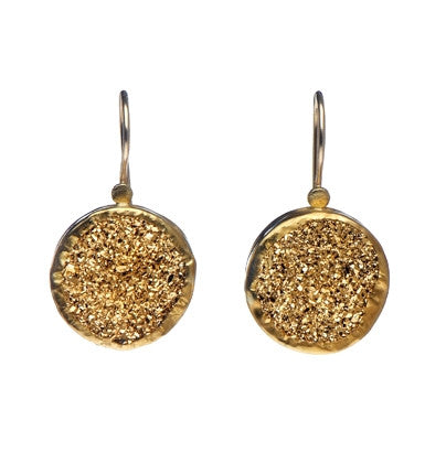 <P dir=ltr class=Body>Large Round Golden Pyrite Earrings wrapped with 24K Gold Hang 30mm Width 16mm</P>