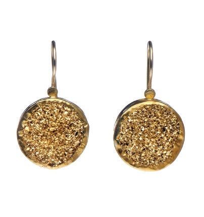 <P dir=ltr class=Body>Large Round Golden Pyrite Earrings wrapped with 24K Gold Hang 30mm Width 16mm</P>