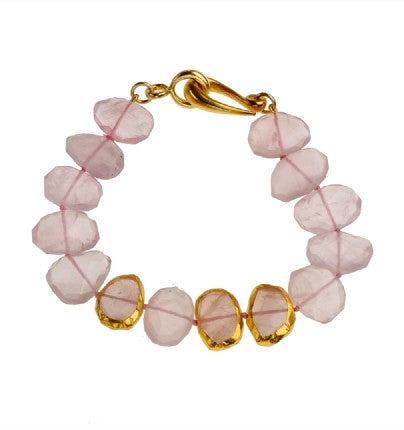 <P dir=ltr class=Body>Bracelet of Rose Quartz with three stones wrapped with 24K Gold 7.5" Long or upon request</P>