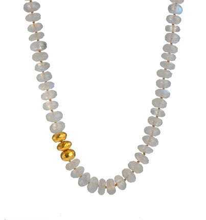 <P dir=ltr class=Body>Necklace of Moonstone and Three stones wrapped with 24K Gold 18.5" Long or upon Request</P>