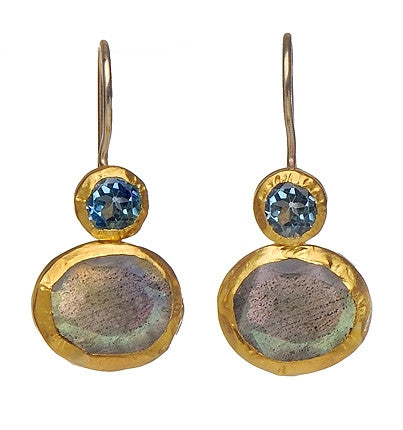 <P dir=ltr class=Body>Blue Topaz and Labradorite Earrings all wrapped with 24K Gold </P>