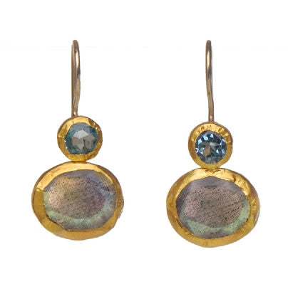 <P dir=ltr class=Body>Blue Topaz and Labradorite Earrings all wrapped with 24K Gold </P>