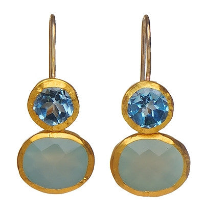 <P dir=ltr class=Body>Blue Topaz and Chalcedony Earrings all wrapped with 24K Gold</P>