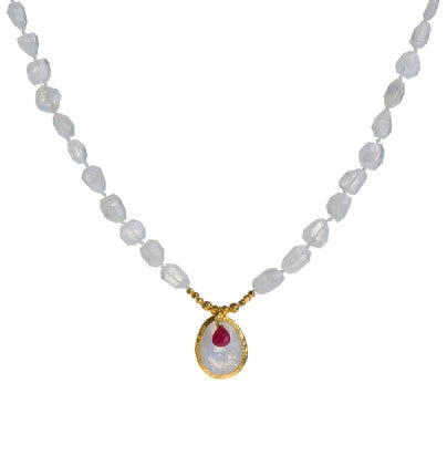 <P>Necklace of Moonstone nuggets with A drop of Moonstone wrapped with 24K Gold 18" Long or upon request</P>