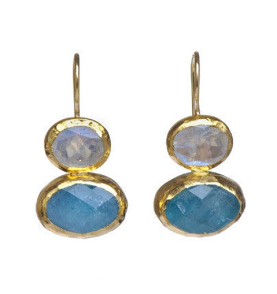 <P dir=ltr class=Body>Earrings of Oval Moonstone and Aquamarine, all wrapped with 24k Gold Hang 29mm Width 15mm</P>