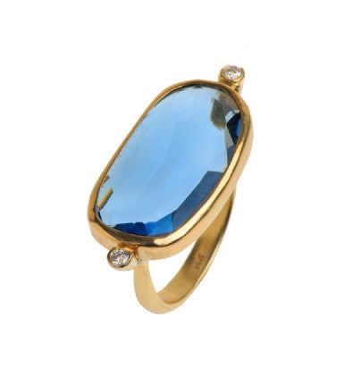 <P dir=ltr class=Body>Uneven Shaped Blue Topaz 14K Gold Ring with Diamonds 28 X 12mm Available any Size!</P>