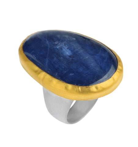 <P dir=ltr class=Body>Giant Kyanite ring wrapped with 24K Gold on Sterling Silver Band </P> <P dir=ltr class=Body>Measurments of stone is&nbsp;22 x 35mm Available any size!</P>