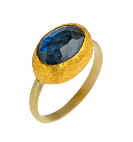 <P dir=ltr class=Body>Small Oval Labradorite Ring wrapped with 24K Gold on Gold Band </P> <P dir=ltr class=Body>Measurments of stone is 12x 10mm Available any size!</P>