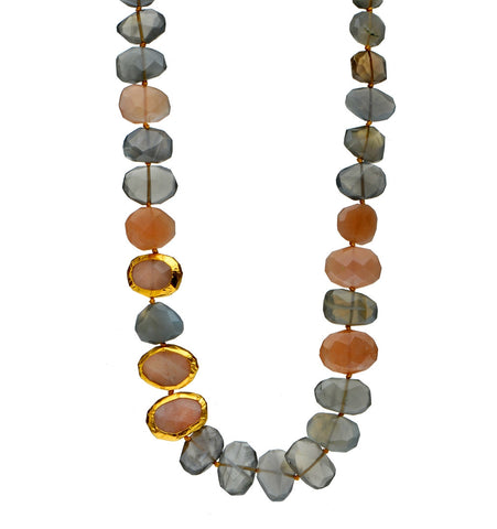 <P class=Body dir=ltr>Necklace of Gray and Pink Moonstone and three stones wrapped with 24K Gold 18" Long </P>