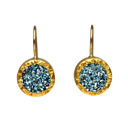 <P dir=ltr class=Body>Small Blue Pyrite Earrings wrapped with 24K Gold Hang 20mm Width 11mm</P>