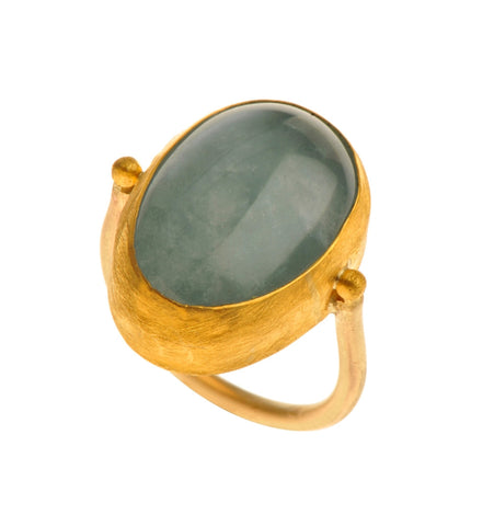 <P dir=ltr class=Body>Long Oval Aquamarine Gold Ring wrapped with 24K Gold Available any size! Shape and size of Aquamarine may vary</P>