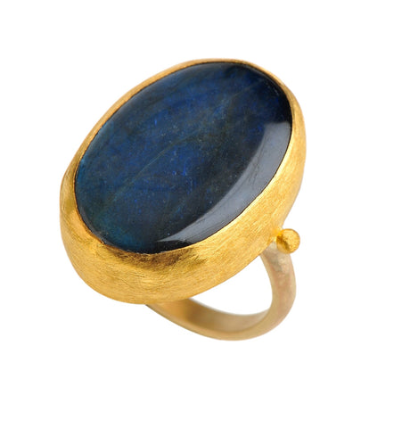 <P dir=ltr class=Body>Gold Extra large Labradorite Ring wrapped with 24k Gold </P> <P dir=ltr class=Body>Measurments of stone is 18 x 26mm Available any size!</P>