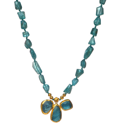 <P dir=ltr class=Body>Apatite Necklace with three uneven stones wrapped with 24K Gold 18" Long or upon request</P>