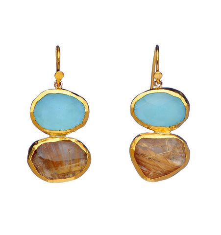 <P dir=ltr class=Body>Chalcedony and Ruthilated Quartz Earrings wrapped with 24K Gold Hang 32mm Width 15mm</P>