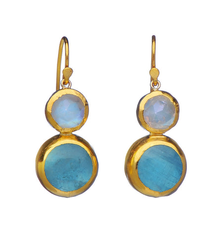 <P dir=ltr class=Body>Double stone Earrings of Moonstone and Aquamarine wrapped with 24K Gold Hang 31mm Width 12mm</P>