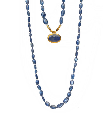 <P dir=ltr class=Body>Necklace of Ioite with an Oval Sapphire drop wrapped with 24K Gold 18" Long or upon request Long Iolite only (29") necklace available for $485 (Please contact <A href="mailto:sales@navazahavi.com">sales@navazahavi.com</A> for more information on LI-N-726) </P>