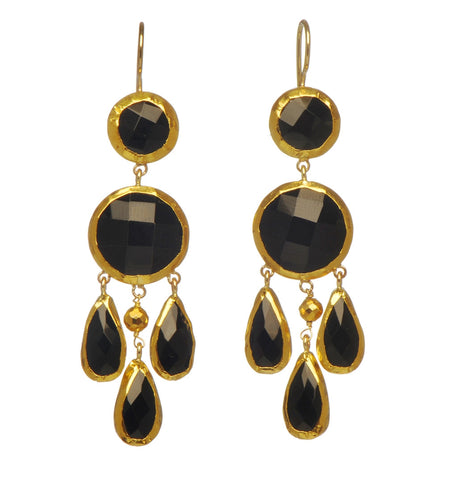 <P dir=ltr class=Body>Long Chandelier Earrings of Onyx, all wrapped with 24K Gold Hang 55mm Width 15mm</P>