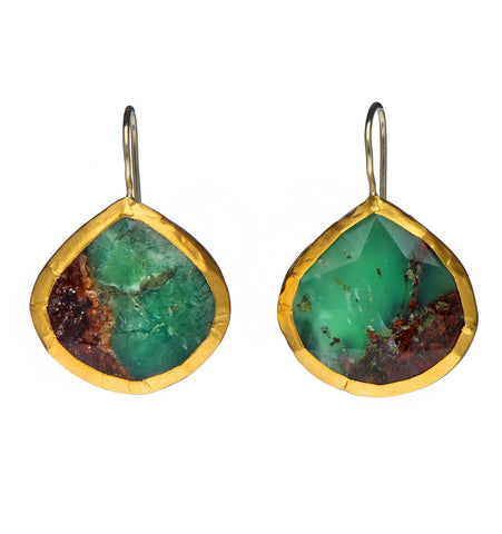 <P dir=ltr class=Body>Large Teardrop Chrysophase Earrings wrapped with 24K Gold Hang 30mm Width 20mm</P>