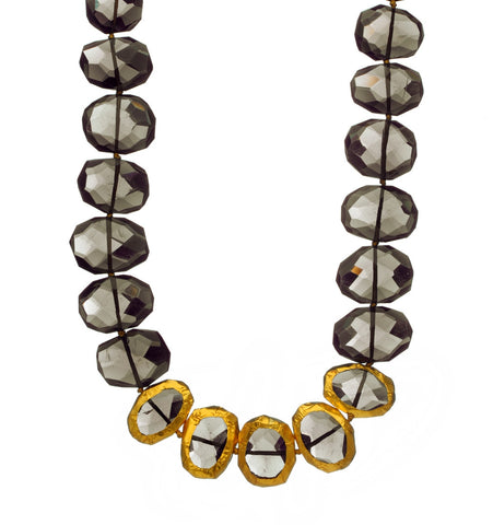 <P>Necklace of Smoky Topaz and Five stones wrapped with 24K Gold 18" Long or upon request</P>