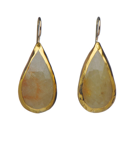 <P>One of a kind - Large Teardrop Earrings of Sapphire wrapped with 24K Gold Hang 37mm Width 15mm </P>