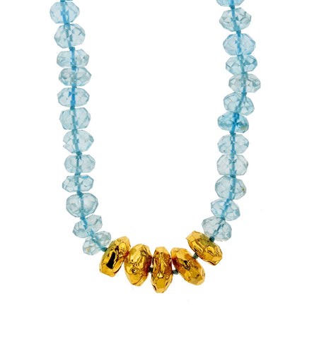 <P dir=ltr class=Body>One Of A Kind necklace! Of stunning Blue Topaz, with five stones all wrapped with 24K Gold. A necklace for any occasion that will make you beautiful more than ever! lenght: 17"1/2 </P>