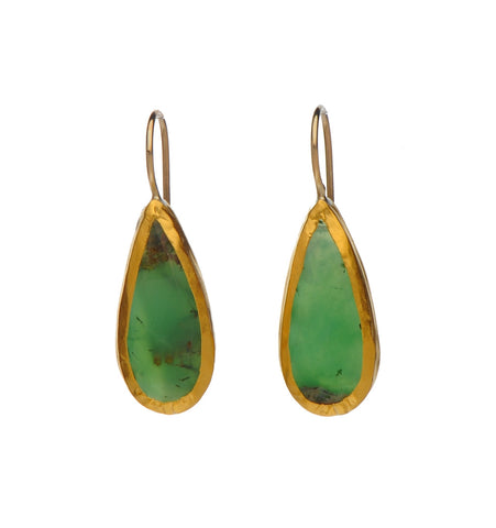 <P dir=ltr class=Body>Long Tear drop Chrysophase Earrings wrapped with 24K Gold. </P>