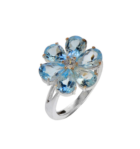 <P class=Body dir=ltr>Blue Topaz Flower ring with a small Zircon Set in Sterling Silver. Available Size 6 Only!</P>