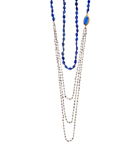 <P class=Body dir=ltr>Long Kyanite Necklace and one uneven Kynite wrapped with 24K Gold 52" Long or upon request</P>