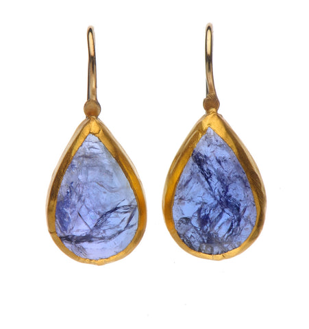 <P dir=ltr class=Body>Tear Drop Tanzanite Earrings wrapped with 24K Gold Measurments: Hang 25mm Width 12mm</P>