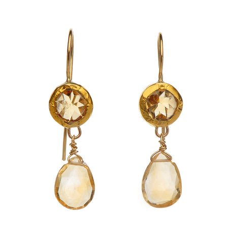 <P dir=ltr class=Body>Round Citrine Earrings wrapped with 24K Gold and a Citrine Drop</P>