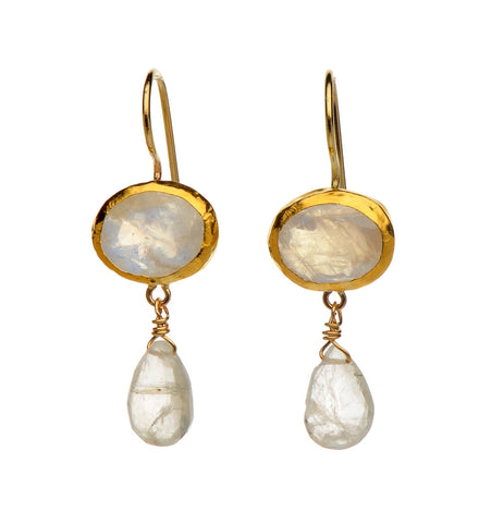 <P dir=ltr class=Body>Oval Moonstone Earrings wrapped with 24K Gold and a Moonstone Drop</P>