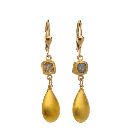 <P dir=ltr class=Body>Raw Diamond Earrings wrapped with 24K Gold and a 22K Solid Gold Drop on Lever Back</P>