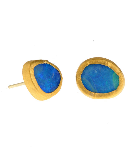 <P dir=ltr class=Body>One Of A Kind Uneven shaped Opal Stud Earrings wrapped with 24K Gold</P>