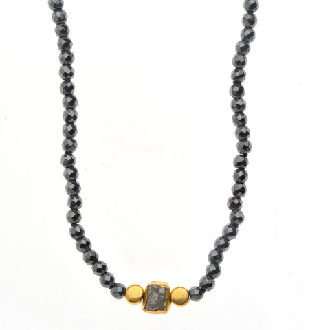 <P class=Body dir=ltr>Black Pyrite Necklace and a Raw Diamond wrapped with 24K Gold and 18K Gold Nuggets </P>